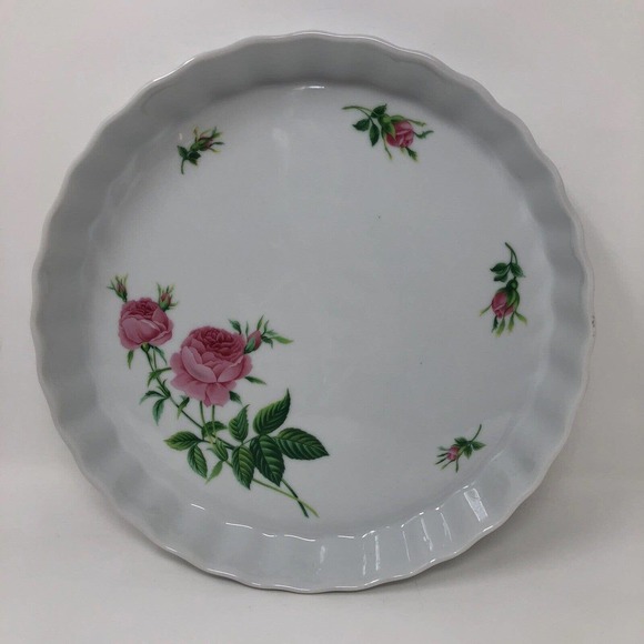 Pink Rose Pie Torte Tart Quiche Baking Dish Christineholm Plate Porcelain Fluted - Picture 7 of 7